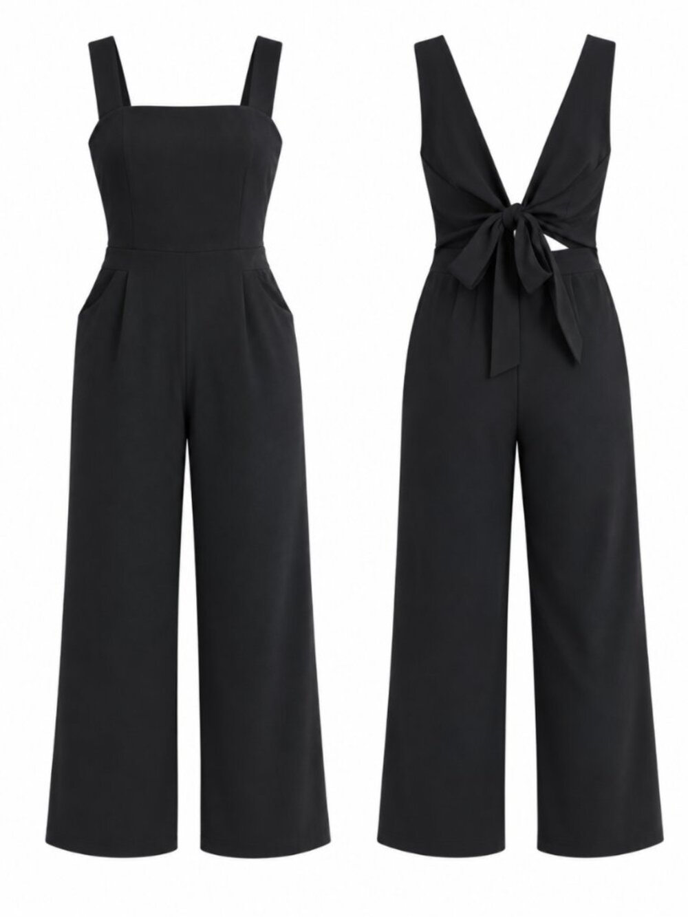 VETTA Washed Black Tencel Convertible Apron Jumpsuit Wide Leg Size 4